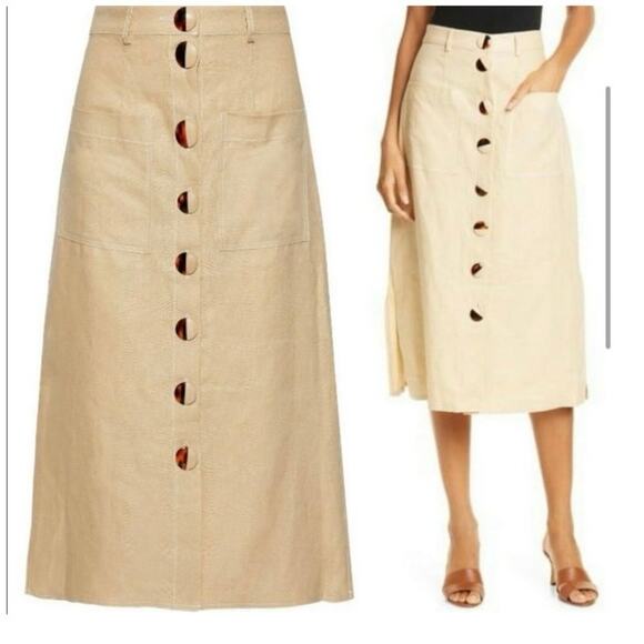 Nicolas Linen Skirt Women's Size 4 Beige Tan Midi 100% Linen Quiet Luxury - Picture 1 of 8